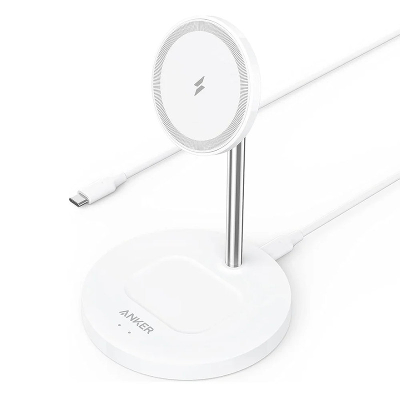 Anker PowerWave Magnetic 2-in-1 Wireless Charging Stand Lite - White - شاحن